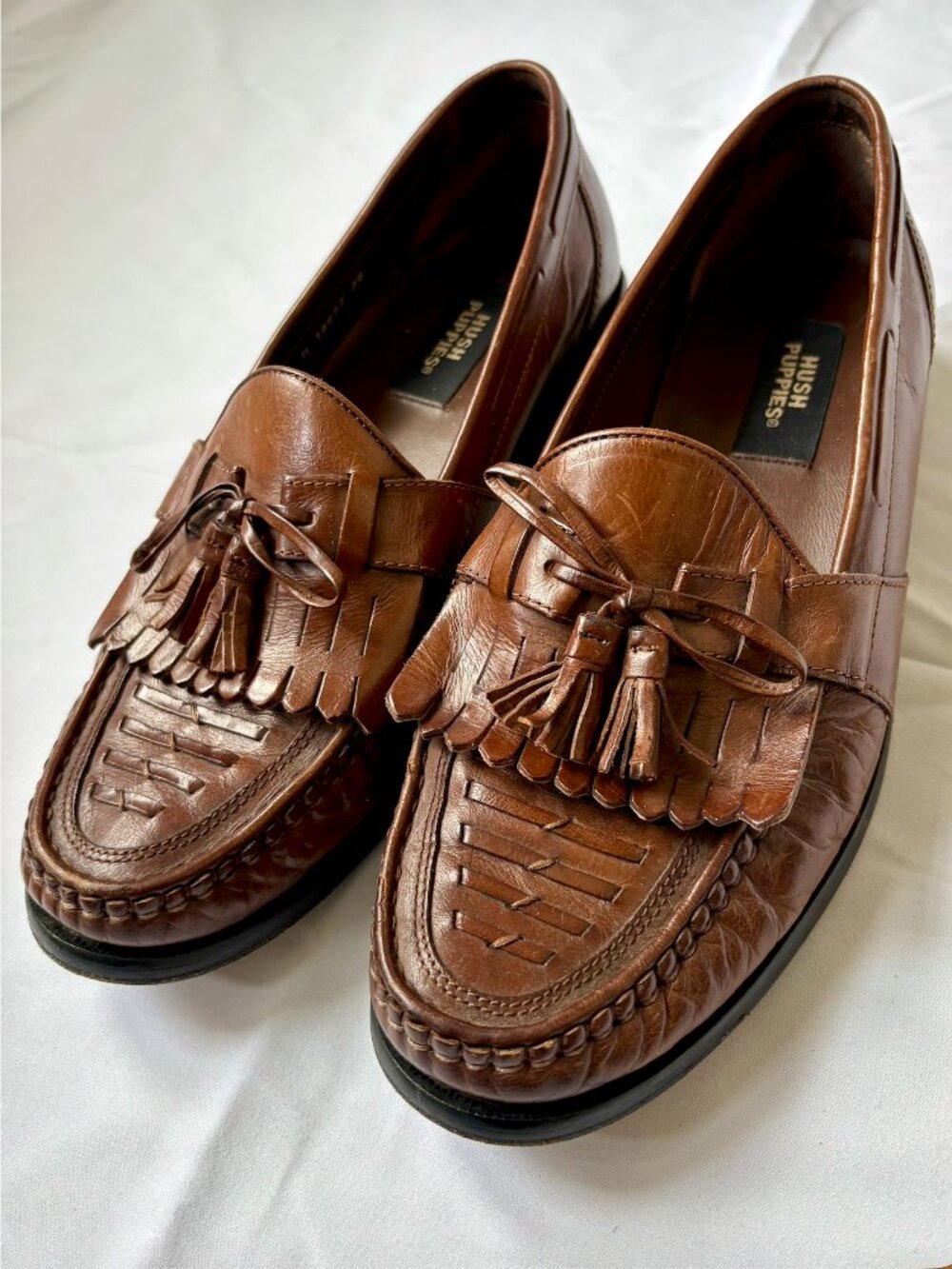 Hush Puppies Men's Brown Leather Loafers with Tassels | Size 10